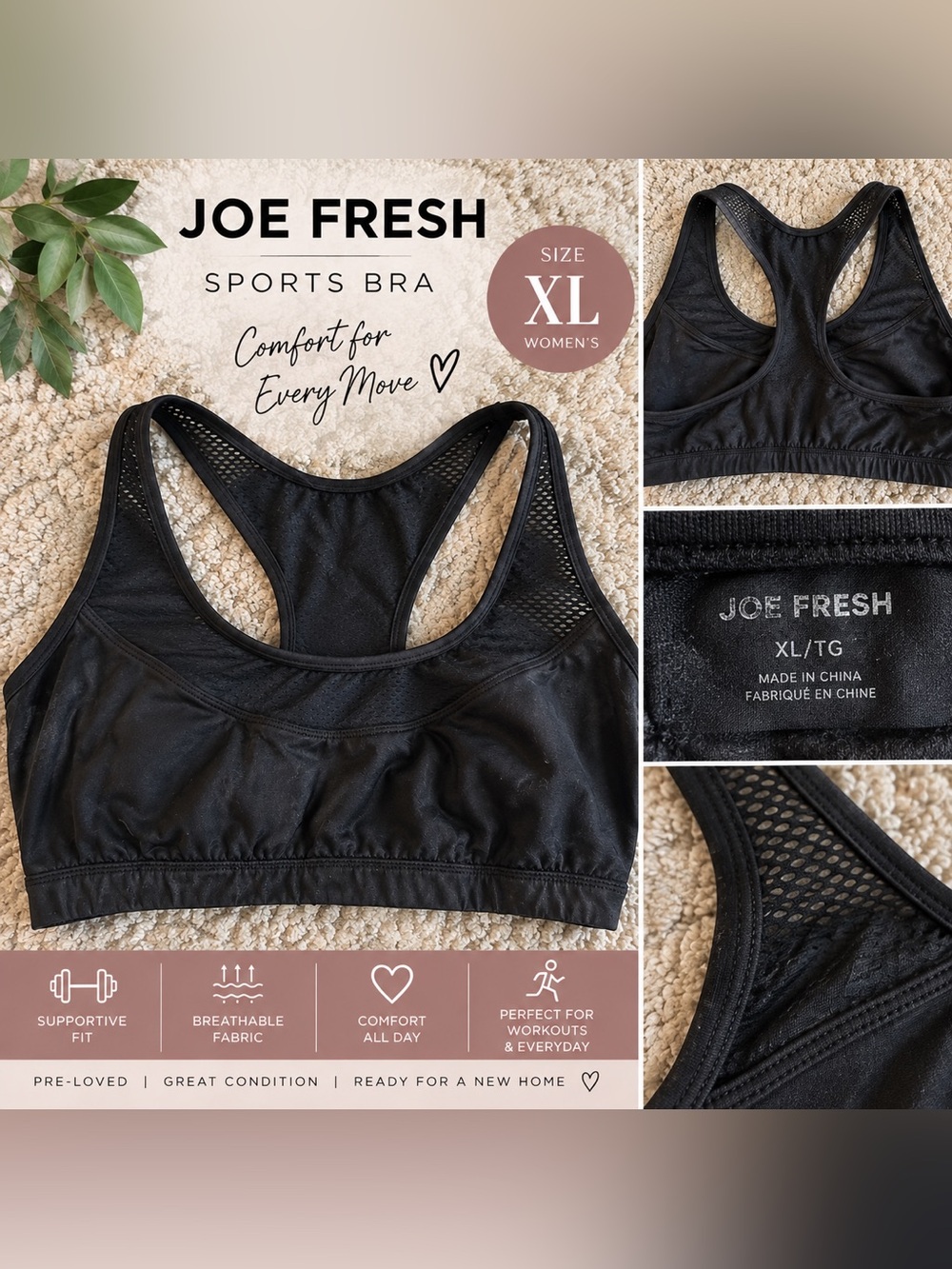 Joe Fresh Black Racerback Sports Bra